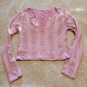 Light Pink V-Neck Long Sleeve Women's Top